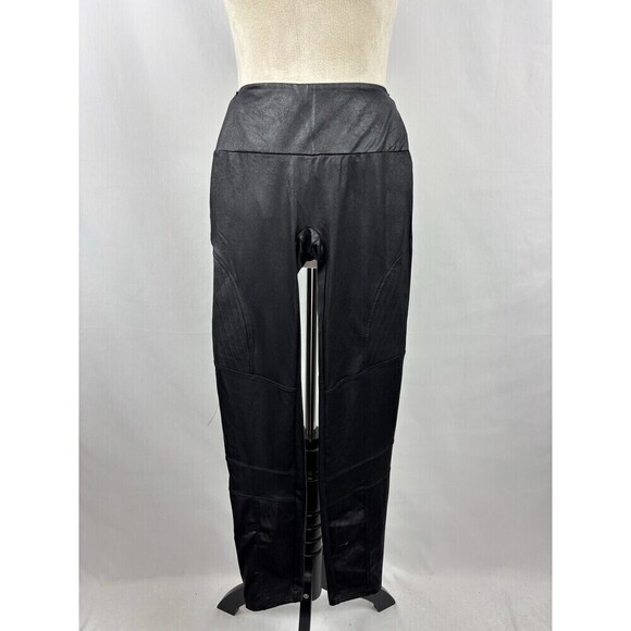 Calzedonia Faux Leather Front Panel Leggings with Moto Knee Detail Black Small - Picture 2 of 13